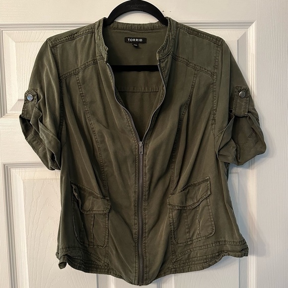 TORRID 00 0X XL Olive Green Silky Moto Jacket R $69 - Picture 3 of 11